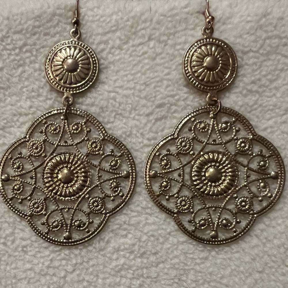 Gold Tone Filigree Hook Earrings